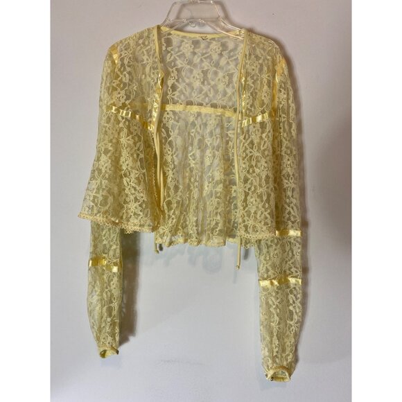 Vintage Yellow Lace & Satin Maxi Dress With Lace Jacket Size 9/10 - Picture 5 of 16